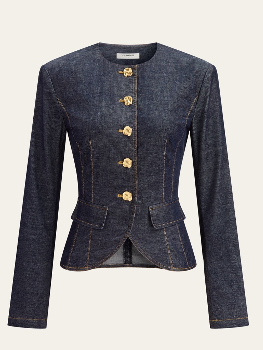 Metal Button Fitted Tailored Jacket - Blue